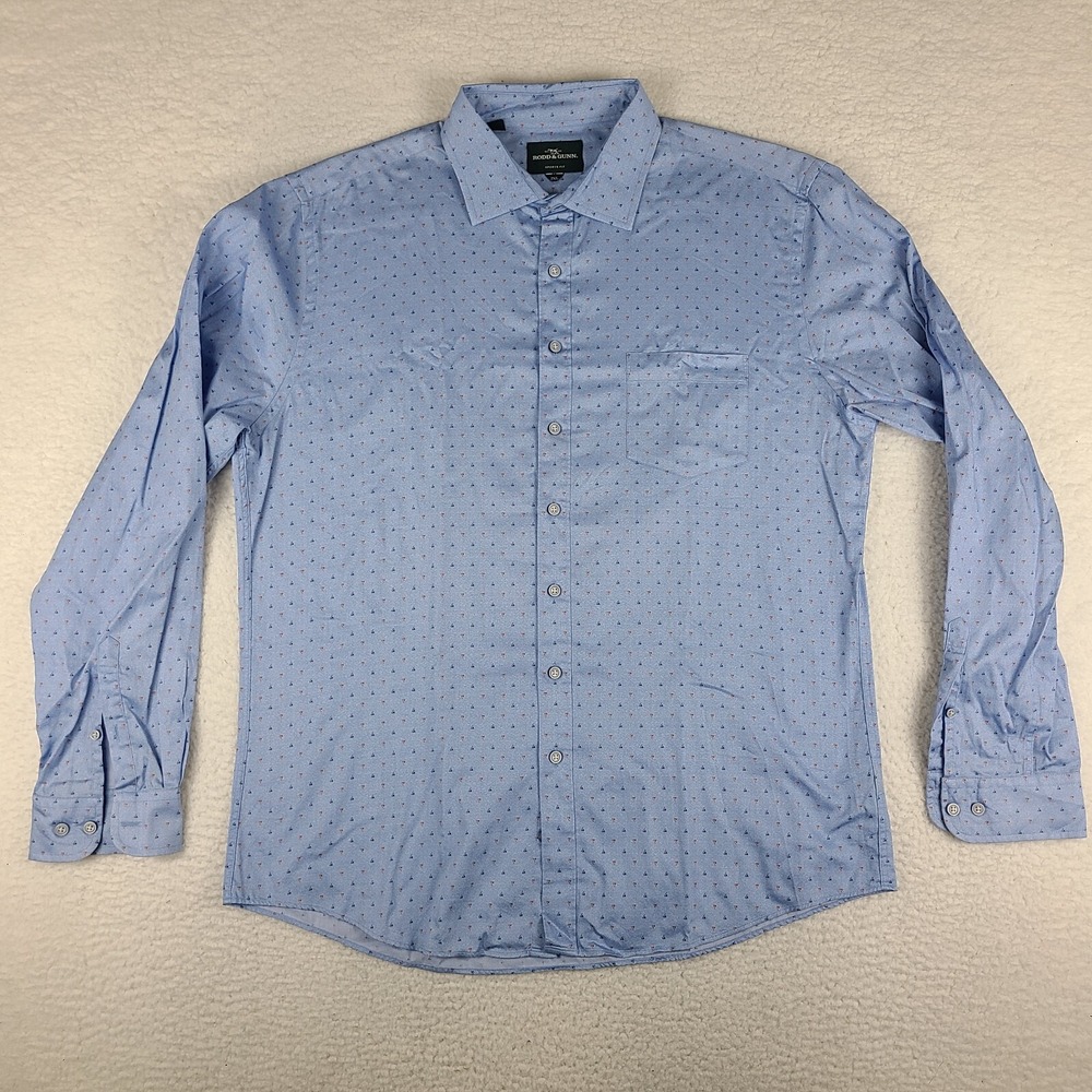 Rodd Gunn Shirt Mens 2XL XXL Blue Geometric Sports Fit Soft Dress Button Up‎